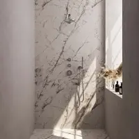 Brauer Brushed Carving thermostatische inbouw regendouche SET 02 met 30 cm douchekop en rechte muurarm en staaf handdouche en doucheslang en wandaansluitbocht RVS geborsteld PVD