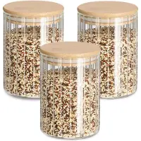 Zeller Voorraad/bewaar pot Grooves - 3x - hard glas - transparant - 550 ml - bamboe deksel - luchtdicht