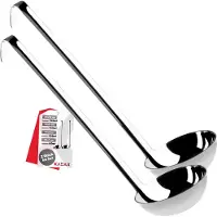 Kadax Set van 2 soeplepels van hoogwaardig roestvrij staal - pollepel met houder, sauslepel met lange en ergonomische steel, pollepel, gietlepel, keukenhulp, zilver (set: 2x 100ml)