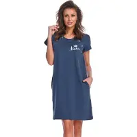 Doctor Nap Katoenen Nachthemd met Magnetische Drukknoopjes Borstvoeding Zwangerschap TCB.9992 Deep Blue 44 / XXL
