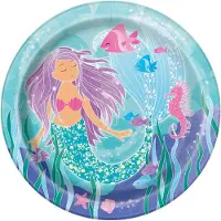 Haza Bordjes zeemeermin thema - 16x - 23 cm - karton - oceaan gebaksbordjes - Wegwerp servies - Kinderfeest