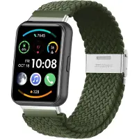 Strap-it Nylon Smartwatch bandje - Geschikt voor Huawei Watch Fit 2 gevlochten bandje - groen - Horlogeband / Polsband / Armband