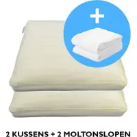 Slaap Vaak Kapok Box Hoofdkussen Set (2 Kussens + 2 Moltonslopen) - 50x60x10 cm - Ecru