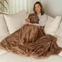 Cosas Plaid - Deken met optionele Voetenzak (dankzij drukknopen) - Ultra zachte Fleece - Bruin - 180 x 130 cm