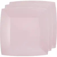 SANTEX 20x Stuks feest ontbijt/gebak bordjes papier/karton vierkant - lichtroze - 18cm - Feestbordjes