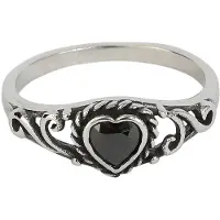 EtNox - Gothic Ring - Black Heart - voor Vrouwen - zwart-zilverkleurig - Maat 56