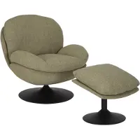 Livin24 Draaifauteuil met hocker Isobel linnen olijfgroen