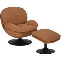 Bronx Draaifauteuil met hocker Isobel linnen koper
