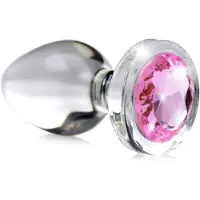 Booty Sparks - Pink Gem Glazen Buttplug Met Siersteen - Roze - Drie maten Large