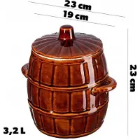 Kadax Steengoedpan, keramische pot met zijgrepen en deksel, vaatwasmachinebestendige steengoedpan, handgemaakte fermentatiepot van keramiek, inlegpan voor komkommers (3,2 liter)