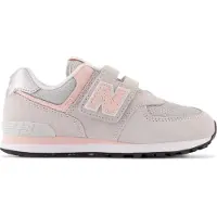 New Balance Kids Leren 574 Core Hook & Loop grijze sportschoenen (35 W), Leer, Plat, Klittenband, Casual, Grijs, kin PV574V1