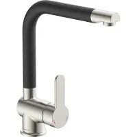 Schutte Rio Design Keukenkraan - Mengkraan - Hoge, Draaibare Uitloop - Zijdelingse Greep - RVS-look/Zwart