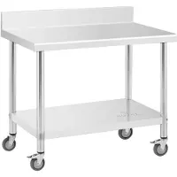 Royal Catering Wandgemonteerde werkbladtafel met rand op wielen, 1 plank, 100 x 60 cm, tot 155 kg