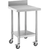 Royal Catering RVS tafel met wielen - PREMIUM - 60 x 60 cm - 120 kg - achterwand -