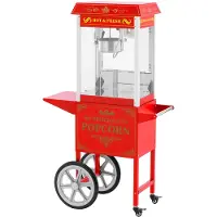 Royal Catering Popcornmachine met trolley - Retro design - 195 / 235 °C - rood -