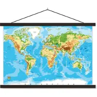 MuchoWow Wereldkaart Klassiek schoolplaat platte latten zwart 90x60 cm - Foto print op textielposter (wanddecoratie woonkamer/slaapkamer)