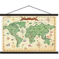 MuchoWow Wereldkaart Schatkaart schoolplaat platte latten zwart 60x40 cm - Foto print op textielposter (wanddecoratie woonkamer/slaapkamer)