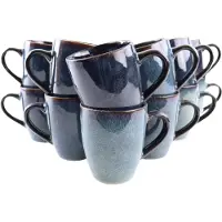 OTIX Koffiekopjes - met Oor - Set van 12 - Koffietassen - Theemok - 350ml - Aardewerk - EBONY
