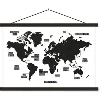MuchoWow Zwart wit wereldkaart schoolplaat platte latten zwart 150x100 cm - Foto print op textielposter (wanddecoratie woonkamer/slaapkamer)