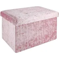 Intirilife opvouwbare bank 49x30x30cm in fluweel rosé kruk stoel met opbergruimte en deksel met fluwelen hoes opbergkist