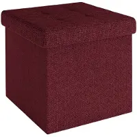 Intirilife opvouwbaar krukje 30x30x30 cm in cherry red poef stoel met opbergruimte en deksel van stof opbergkist box