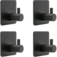 Intirilife 4x handdoekhouders handdoekhaken zelfklevend roestvrij staal in zwart - 4.5 x 3 cm - wandhaken