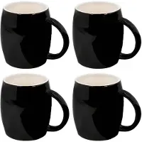 Intirilife 4x mok met handvat van keramiek in zwart - 400 ml - kopje voor koffie thee cappuccino vaatwasmachinebestendig