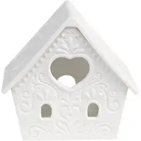 Clayre & Eef Waxinelichthouder Huis 9x7x8 cm Wit Porselein Theelichthouder Wit Theelichthouder