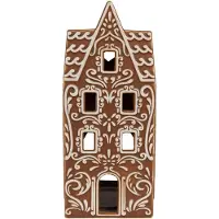 Clayre & Eef Waxinelichthouder Gingerbread house 7x7x17 cm Bruin Porselein Theelichthouder Bruin Theelichthouder