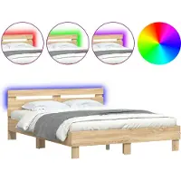 vidaXL Bedframe met hoofdeinde en LED sonoma eikenkleurig 140x200 cm