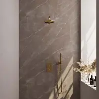 Brauer Regendoucheset Inbouw Gold Carving Thermostatisch 30cm met 3-Weg Omstelling, Plafondarm en 3-Standen Handdouche Geborsteld Goud