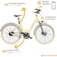 A Dece Oasis ADO E-bike A28 Air Elektrische Fiets | e-bike | 345Wh Samsung-batterij | 100-150km Actieradius | Geavanceerde Koolstofriem | IPX7-display voor Slimme Navigatie | 250W Motor | Licht Geel (Latte)
