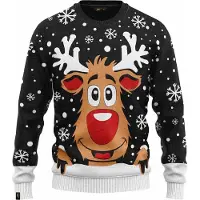 JAP Christmas Kersttrui (maat XS) - 100% Gerecycled - Kriebelt niet - Kerstcadeau volwassenen - Foute Kersttrui dames en heren - Rudolf het Rendier - Zwart