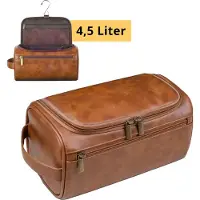 Garzini Toilettas heren - Toilettas mannen leder - Ophangbaar - Toiletzak Heren - 4.5L - Travel Organizer Heren - Hangbaar met Haak - Cognac