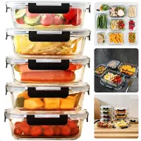 Cheqo Glazen Vershoudbakjes - Mealprep Bakjes - 5 Stuks - Luchtdicht en Lekvrij - 1040 ml - Magnetronbestendig