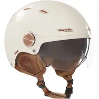 NOX SR fiethelm met geïntegreerde zonnevizier – Unieke vintage helm met bruine binnenvoering – Crème kleur – Maat L