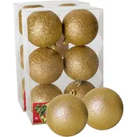 Gerimport Kerstballen - 12x stuks - goud - glitter - 8 cm - kunststof - kerstversiering