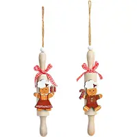 Wurm Kersthanger houten deegroller set met peperkoek poppetjes - 17cm - kerstbal deegroller gingerbread - Ornament rolling pin