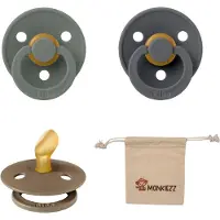 BIBS Dental fopspenen Anatomical 0-6 maanden- Set 3 stuks- Dark Oak, Iron, Pine + Monkiezz speenzakje - orthodontisch- Anatomisch- Maat 1