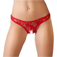 Huismerk Kanten Rio-String Met Open Kruis Rood - 4 Maten