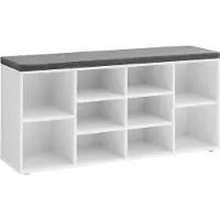 Acaza Schoenenkast - Schoenenrek - Schoenenbank - Met Zitkussen - 10 Vakken - 104 x 30 x 50 cm - Wit en Grijs