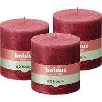 Bolsius - Rustieke Kaars - 3 Stuks - Rood - 10 x 10cm - 62 Branduren