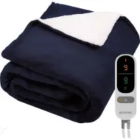 Auronic Elektrische Deken - Warmtedeken - Sherpa Fleece - 9 Hitte en Timerstanden - Bovendeken - 200x180 - 2 persoons - Blauw