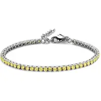 New Bling 9NB-1216 Zilveren Tennisarmband met Zirkonia Steentjes 3mm - Geel - 16,5+3cm - Rhodium - Zilver