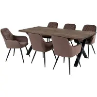 Ebuy24 Toulon eethoek eetkamertafel 95x200cm naturel en 6 Harbo stoel lichtbruin.