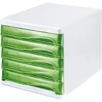 Helit ladebox, 5 laden, A4, polypropeen, behuizing wit/schuiflade groen transparant