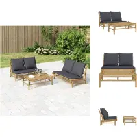 vidaXL 2-delige Loungeset met kussens bamboe donkergrijs