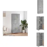 vidaXL Hoge Kast - Hoge Kasten - Dressoir - Buffetkast - Hoge kast 69-5x34x180 cm bewerkt hout betongrijs