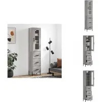 vidaXL Hoge Kast - Hoge Kasten - Dressoir - Buffetkast - Hoge kast 34,5x34x180 cm bewerkt hout grijs sonoma eikenkleurig