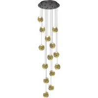 Highlight Hanglamp Melina zwart met amber glas 14-lichts